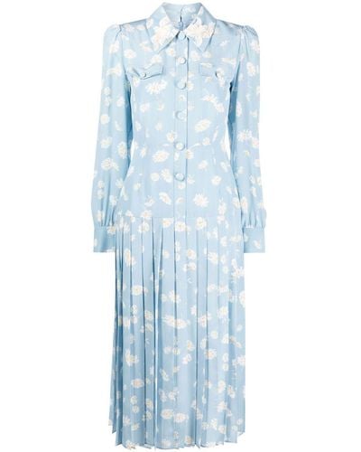 Alessandra Rich Daisy-print Silk Shirt Dress - Blue