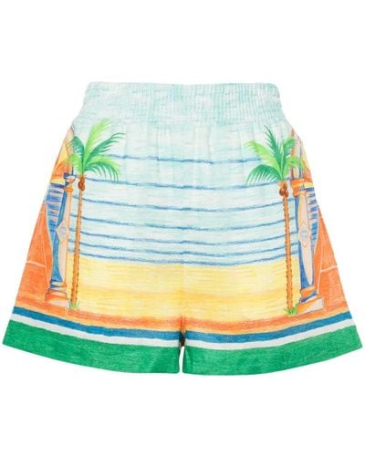 Casablancabrand Day Of Victory Linen Shorts - Green