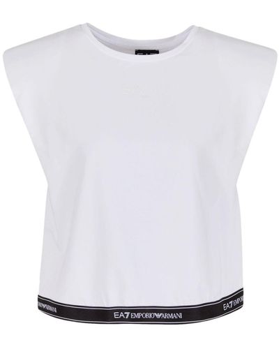EA7 Logo-jacquard Cropped Vest Top - White