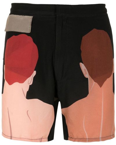 Amir Slama Graphic-print Silk Shorts - Black