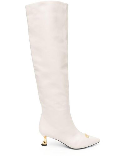 Moschino Logo Above-knee Leather Boots - White