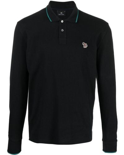 PS by Paul Smith Zebra-patch Organic-cotton Polo Shirt - Black