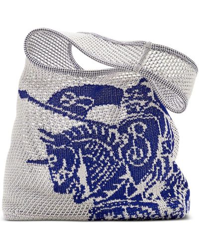 Burberry Equestrian Knight Crochet-knit Bag - Blue