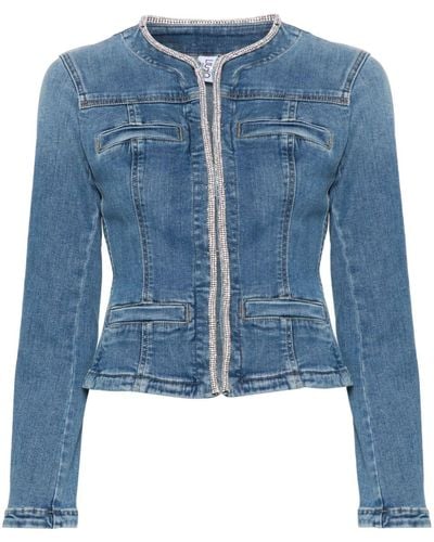 Liu Jo Crystal-embellished Denim Jacket - Blauw