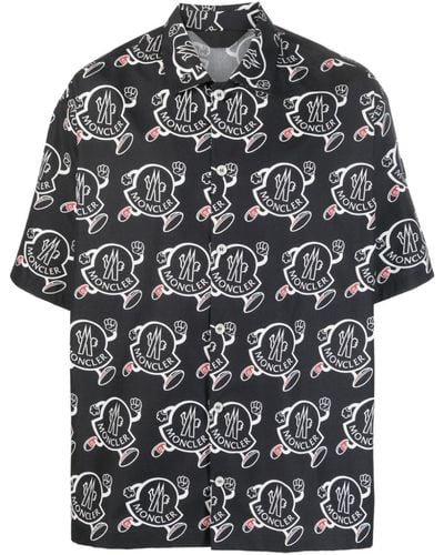 Moncler Bowlingshirt Met Logoprint - Zwart