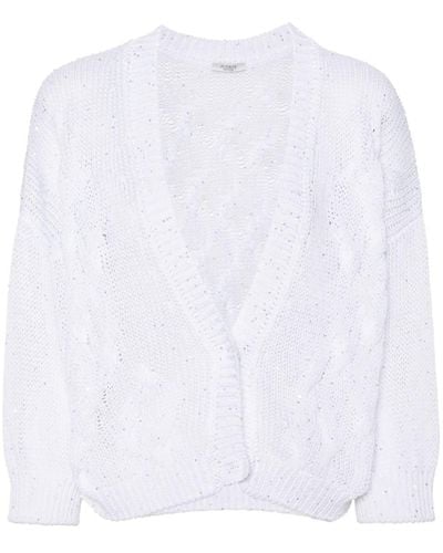 Peserico Sequin-embellished Cable-knit Cardigan - White