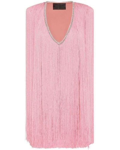 Philipp Plein Fringed V-neck Mini Dress - Pink
