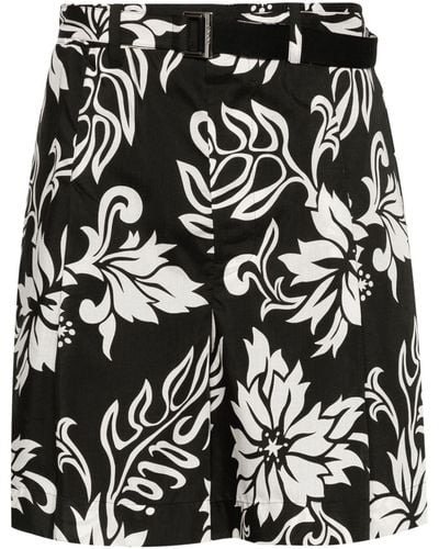 Sacai Floral-print Belted Shorts - Black
