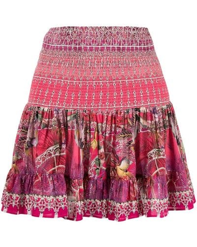 Camilla Patterned Pleated Silk Mini Skirt - Multicolour