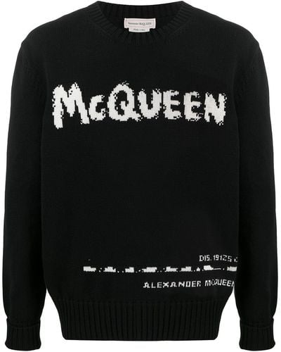 Alexander McQueen Intarsien-Pullover mit Logo - Schwarz