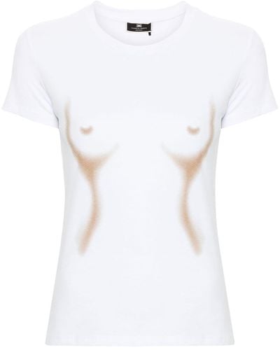 Elisabetta Franchi T-shirt en coton à ornements strassés - Blanc
