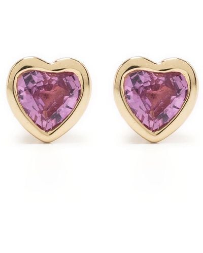 EF Collection 14kt Yellow Gold Heart Sapphire Stud Earrings - Purple