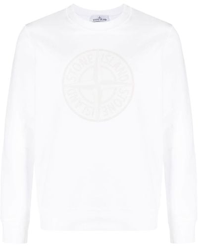 Stone Island Sweater Met Geborduurd Logo - Wit