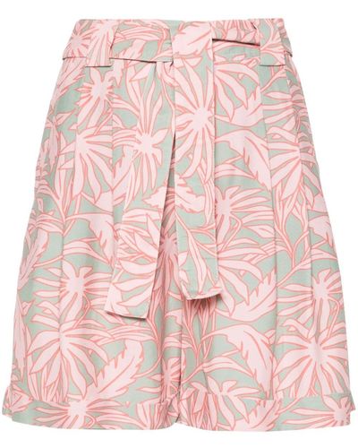 Woolrich Leaf-print Pleated Shorts - Pink