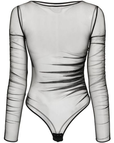 Maison Close Ruched Sheer Mesh Bodysuit - Gray