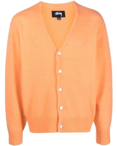 Stussy V-necked Wool Blend Cardigan - Orange