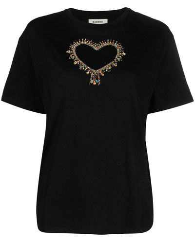 Sandro T-shirt en coton à découpe - Noir