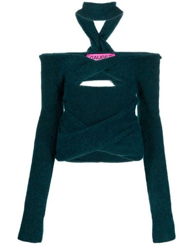 GAUGE81 Ribbed-knit Cut-out Top - Green