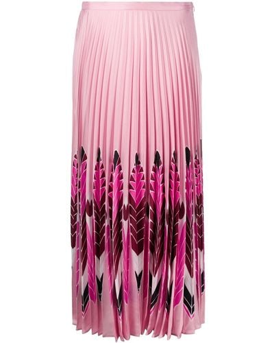Valentino Garavani Feather Print Pleated Midi Skirt - Pink