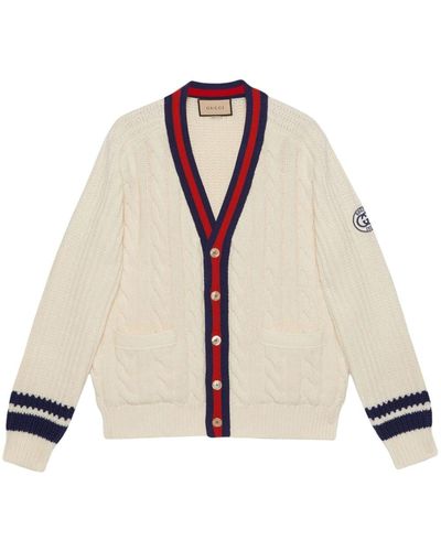 Gucci Cardigan Aus Wollstrick Mit Zopfmuster Und Web - Natur