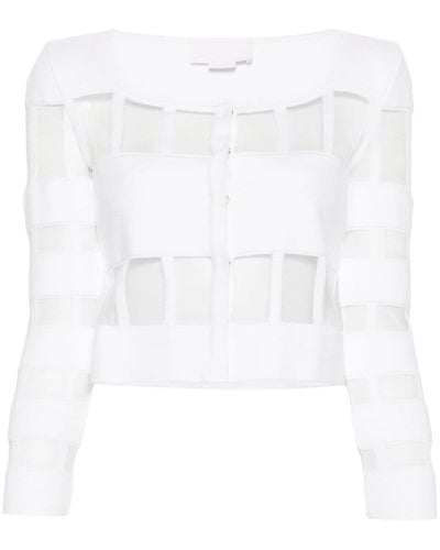 Genny Mesh-panelled Ribbed Cardigan - White