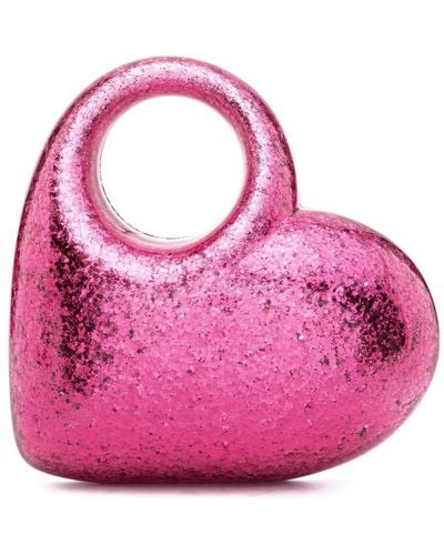 Aquazzura Heart グリッター クラッチバッグ - ピンク