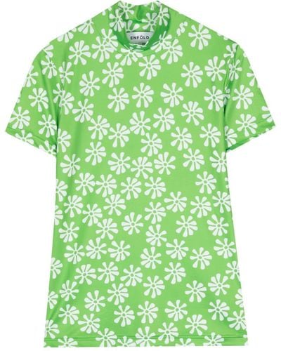 Enfold Floral-print Stand-neck T-shirt - Green