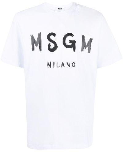MSGM Brushed Logo-print Cotton T-shirt - White