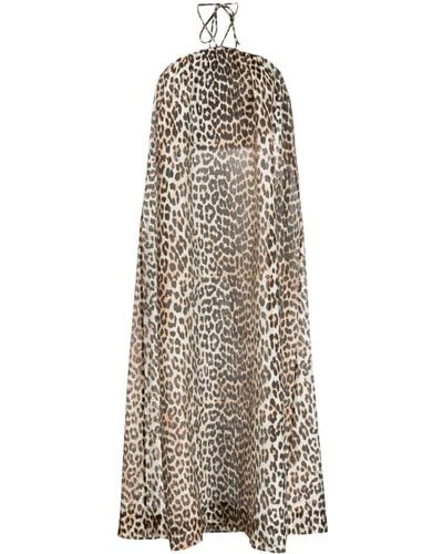Ganni Leopard-print Halterneck Maxi Dress - Brown