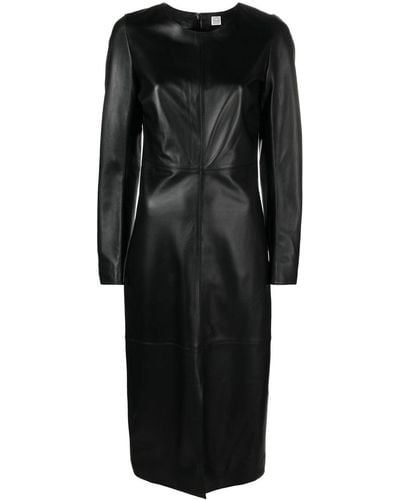 Totême Paneled Leather Midi Dress - Black