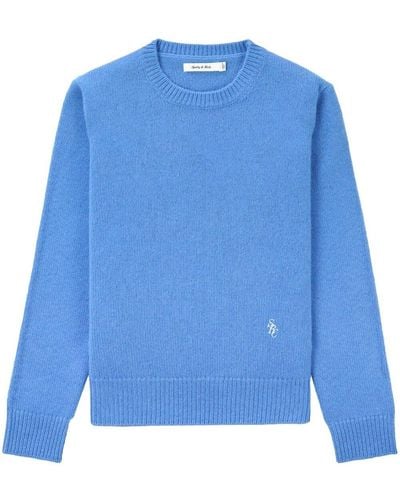 Sporty & Rich Embroidered-logo Fine-knit Sweater - Blue