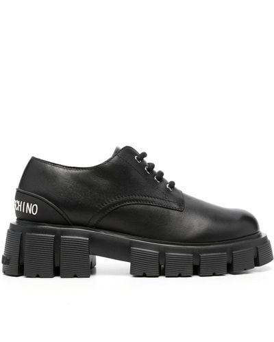 Love Moschino Logo-raised Detail Leather Derby Shoes - Black