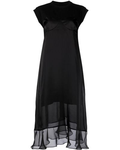 Sacai Satin Overlay Midi Dress - Black