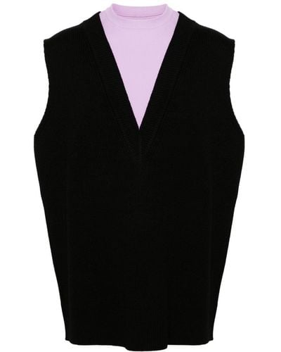 Jil Sander Two-tone Layered Knitted Vest - Black