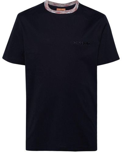 Missoni T-shirt en coton à logo brodé - Bleu