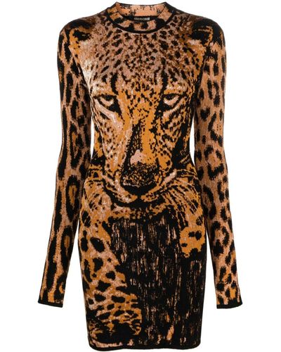 Roberto Cavalli Vestido corto con estampado de leopardo - Negro