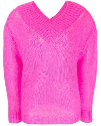 Forte Forte Maglione con scollo a V semi trasparente - Rosa