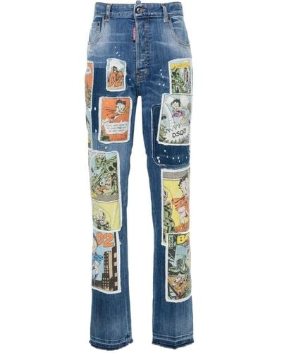 DSquared² Patch-detail Straight-leg Jeans - Blue