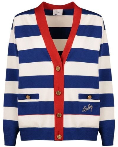 Bally Logo-embroidered Striped Cardigan - Blue