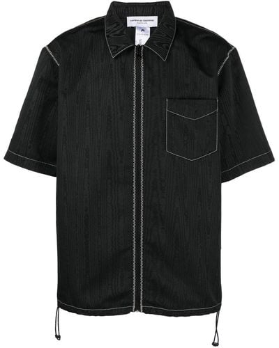 Marine Serre Zip-up Short-sleeve Shirt - Black