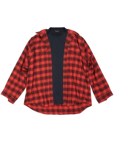 Balenciaga Check-print cotton shirt - Rojo