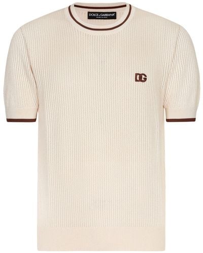 Dolce & Gabbana Dg Logo-embroidered Cotton T-shirt - Natural