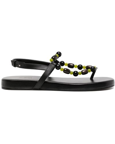 Low Classic Beaded Leather Sandals - Black