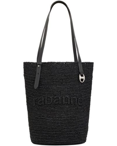 Rabanne Logo-embroidered Raffia Tote Bag - Black