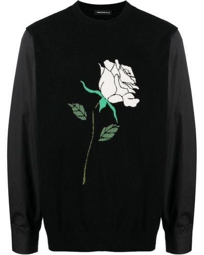 Undercover Floral-intarsia Panelled Sweater - Black