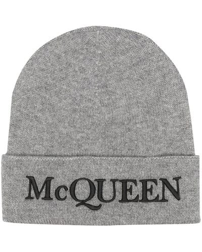 Alexander McQueen Embroidered-logo Ribbed Beanie - Grey