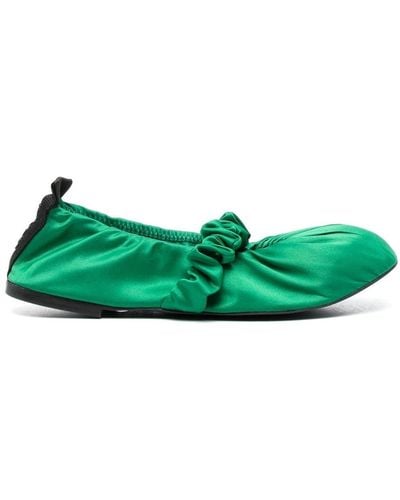 Ganni Scrunchie Satin Ballerina Shoes - Green