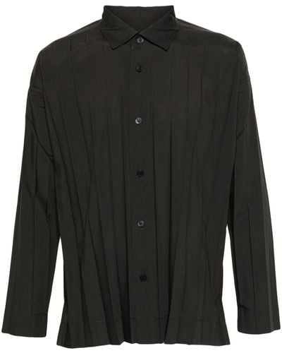 Homme Plissé Issey Miyake Collared Pleated Shirt - Black
