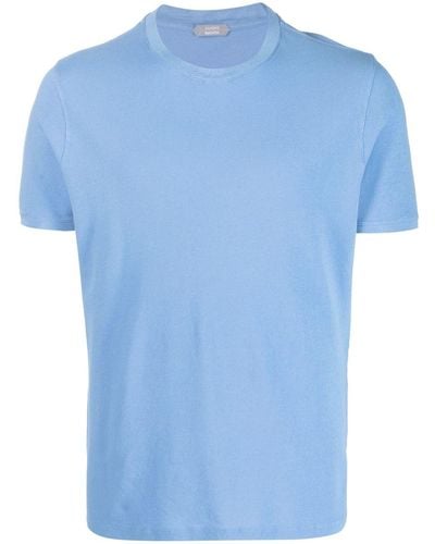 Zanone Fein gestricktes T-Shirt - Blau