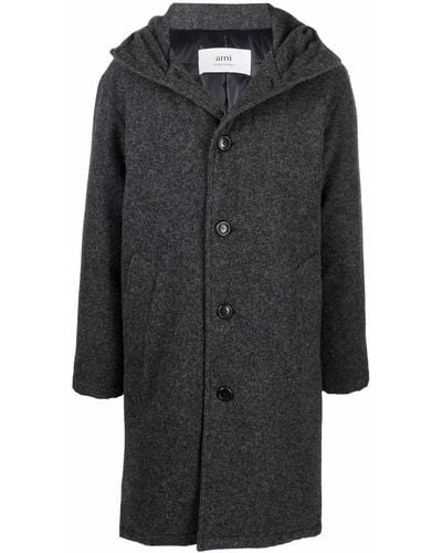 Ami Paris Single-breasted Wool Coat - Black